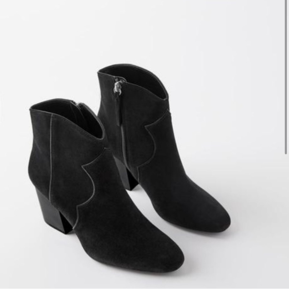 Zara Suede Black Ankle Boots